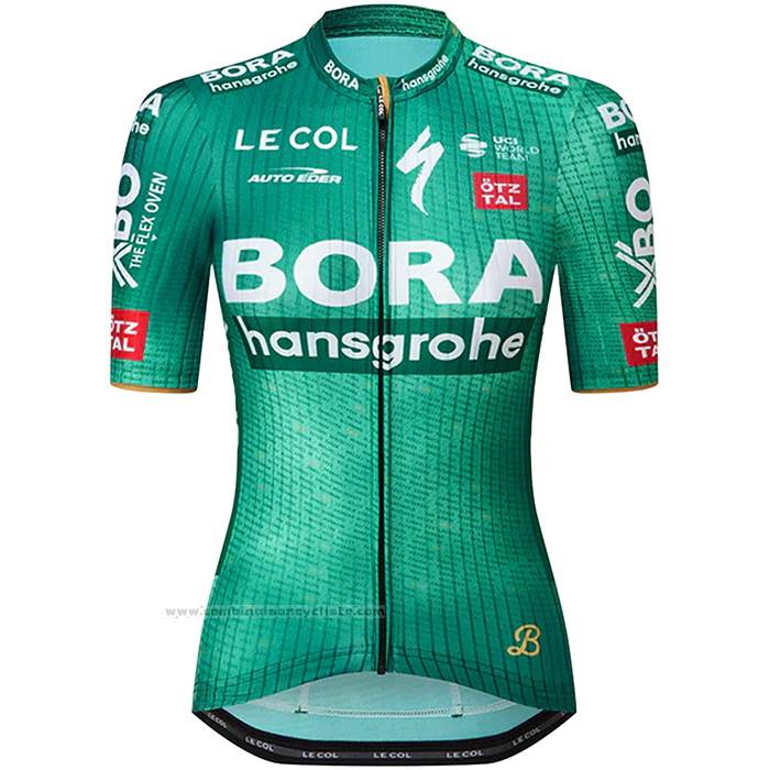 2023 Maillot Cyclisme Femme Bora Hansgrohe Vert Manches Courtes et Cuissard